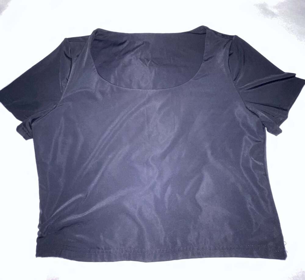 Lomon Women's Black Short Sleeve Scoop Neck Crop Top Size XL